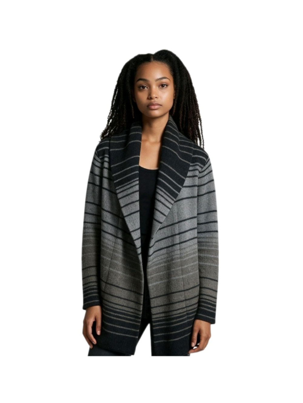 Vince Women Hooded Wool Yak Alpaca Cashmere Blend Long Cardigan Black/Grey Med.